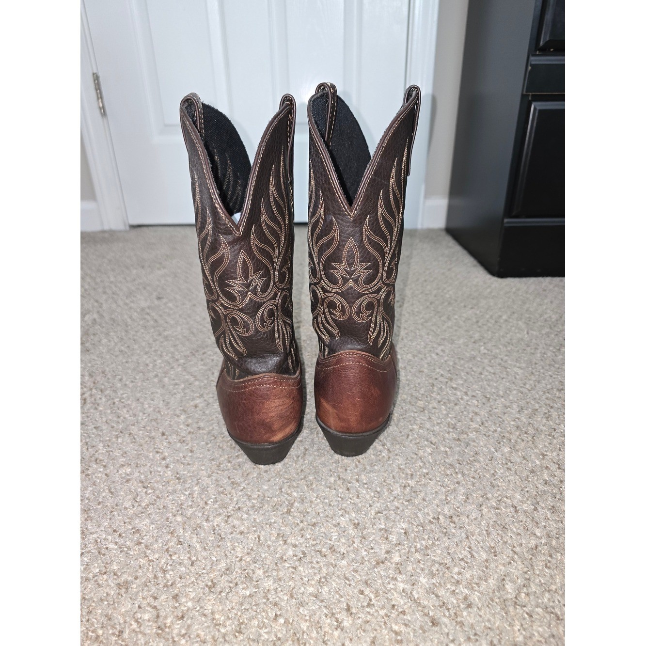 Laredo Kelli Copper Round Toe Brown Two-Tone Embroidered Western Boots Size 10