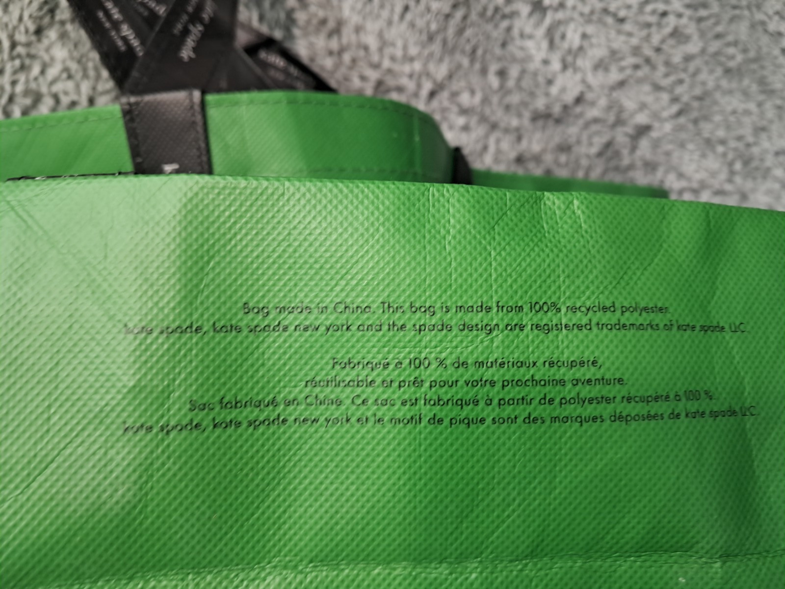Kate Spade New York Recyclable Tote Shopping Grocery Bag Green Handles Re-usable