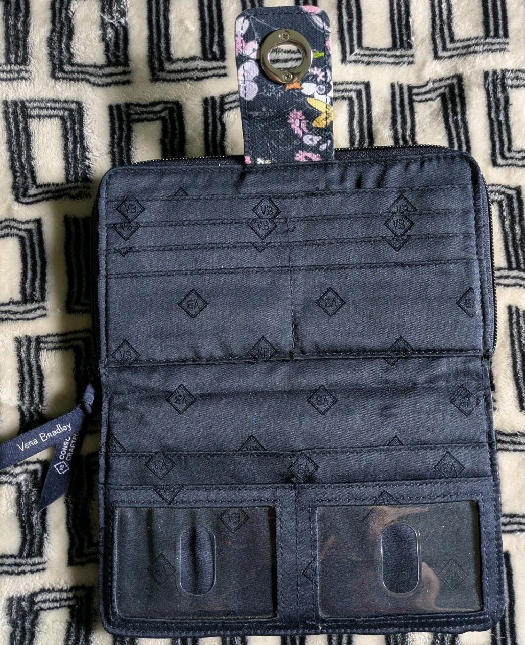 Vera Bradley Turn Lock Zip Wallet, RFID, Midnight Wildflowers Retired Print