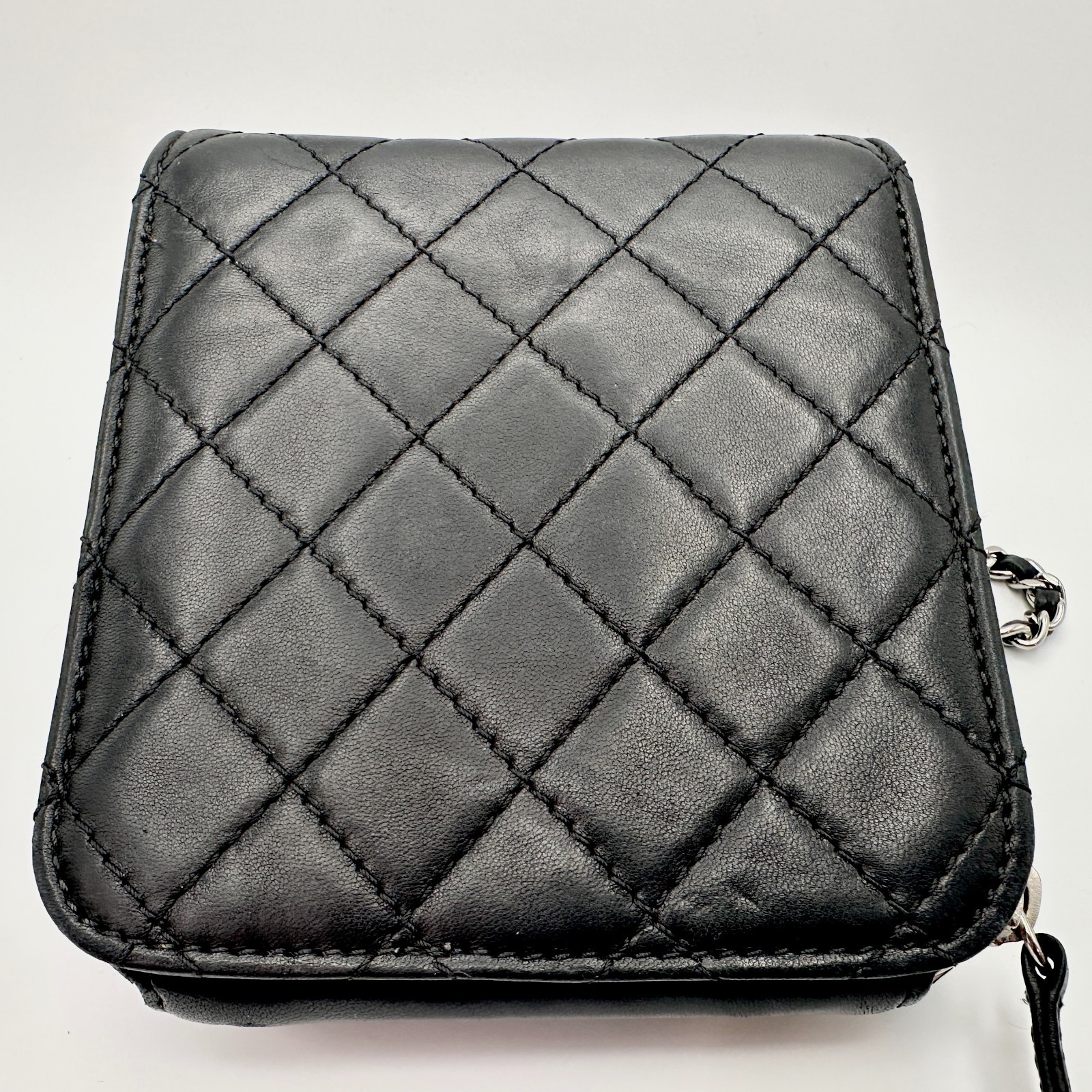 CHANEL Clams Wallet on Chain WOC Black Lambskin Silver Hardware 2012 Authentic