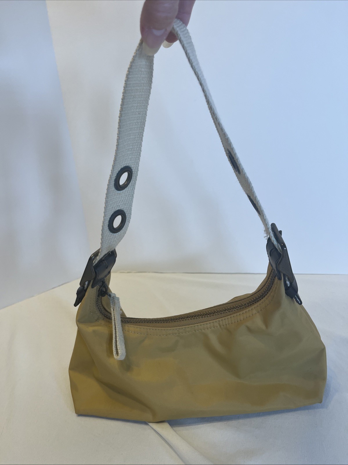 Gap Tan Shoulder Bag Mini Purse Y2K Zip Shut 9.5 x 4.5 Inches Canvas Strap