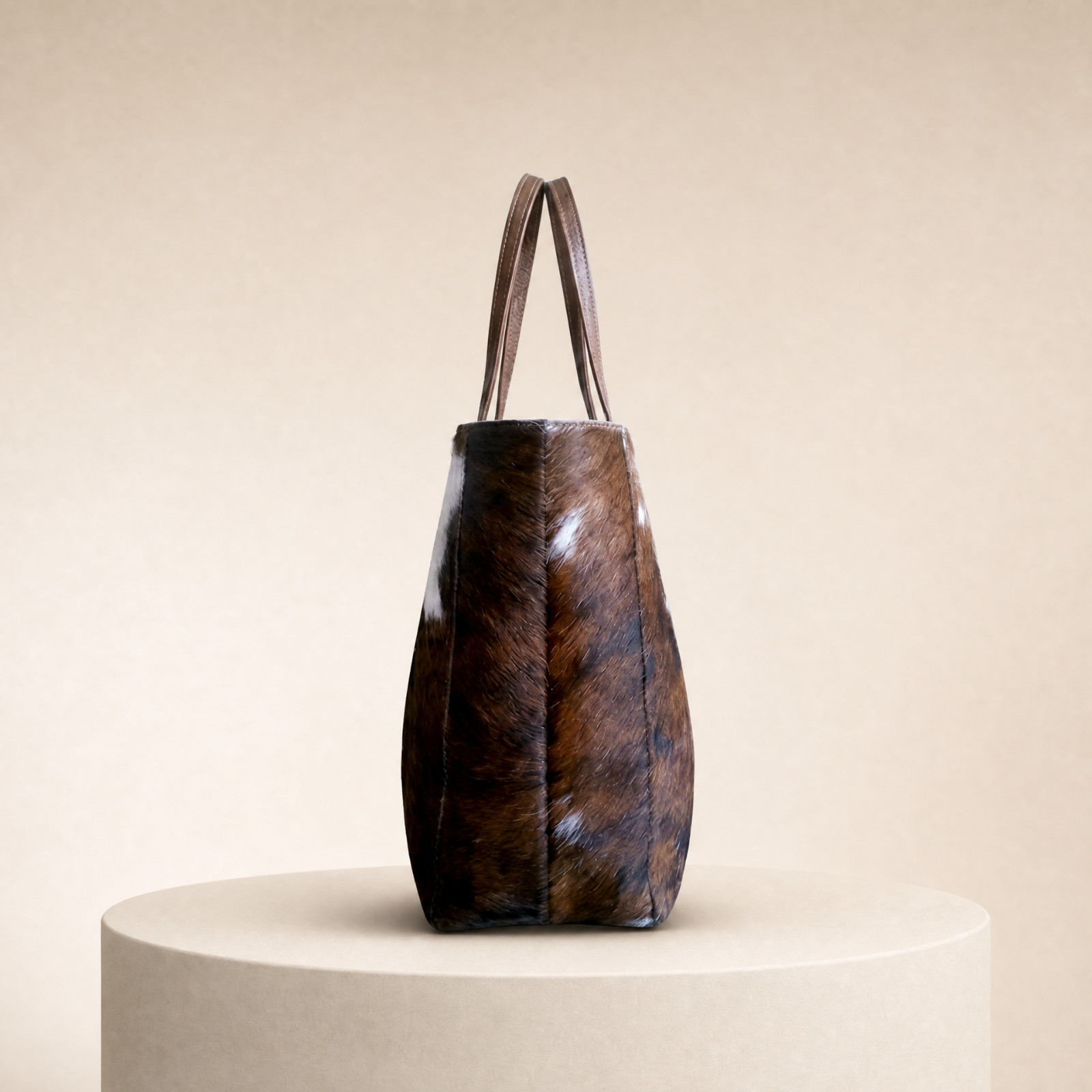 Cowhide Leather Tote Bag Brown White Cow Print Western Women’s Handbag