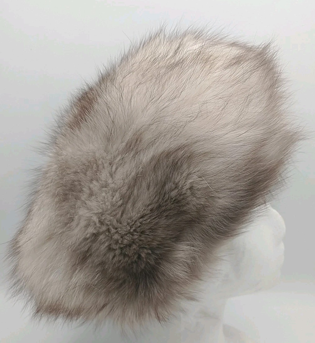 Vintage Genuine Blue Shadow Fox Fur Pillbox Hat Handmade Canada Women’s L 22.75″