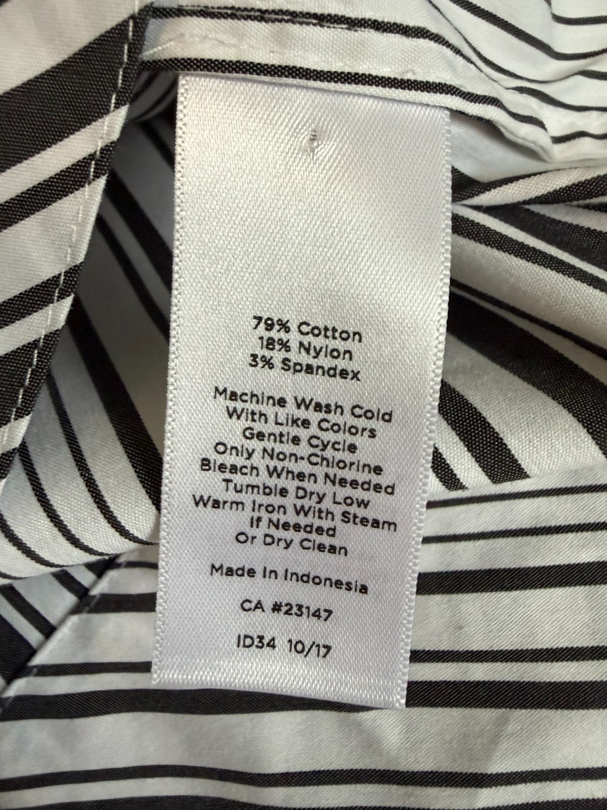 Talbots Petites SP Black White Stripe Tie Waist Long Sleeve Blouse Cotton