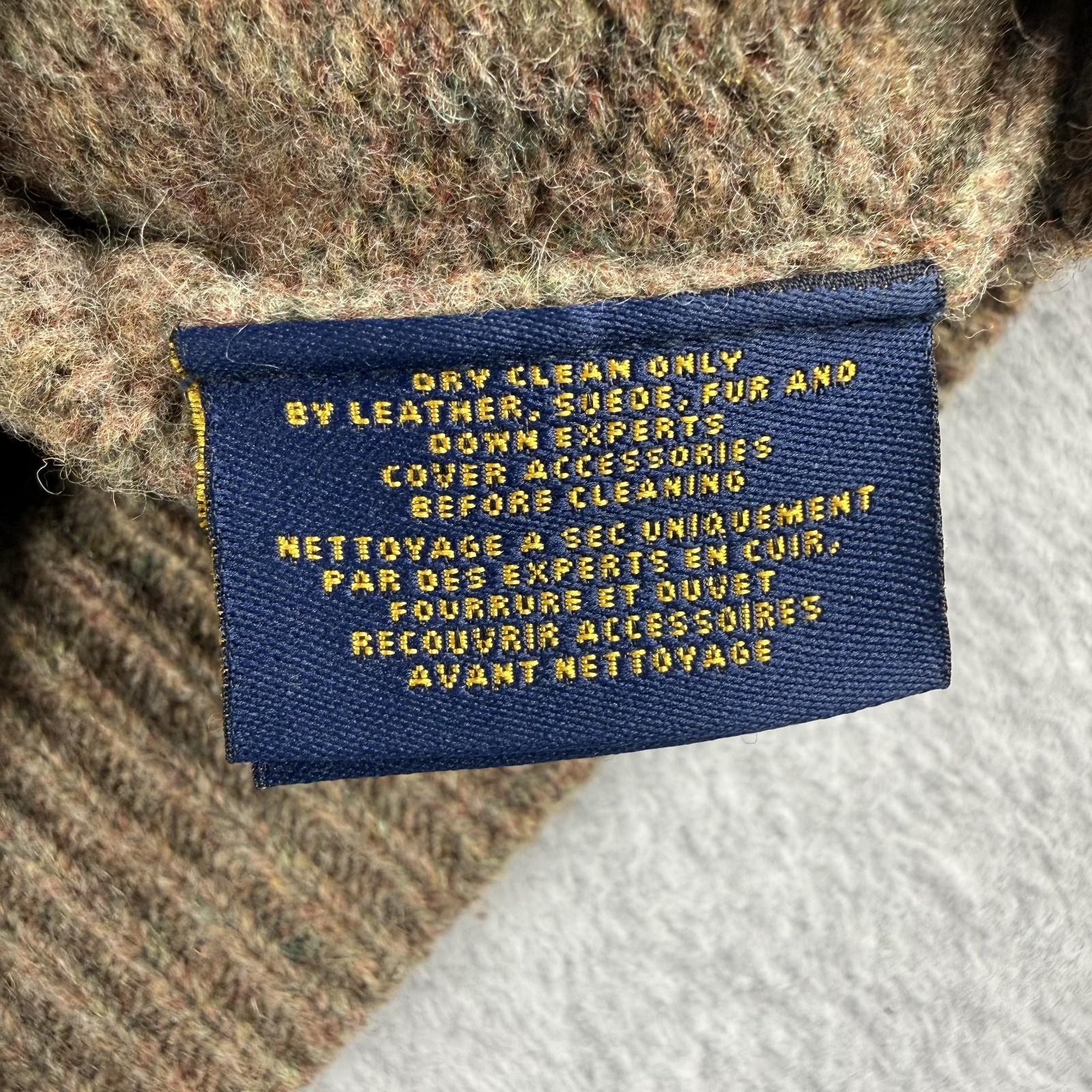Ralph Lauren Rugby Sweater Mens Small Brown Elbow Patches 100% Wool Shawl Collar