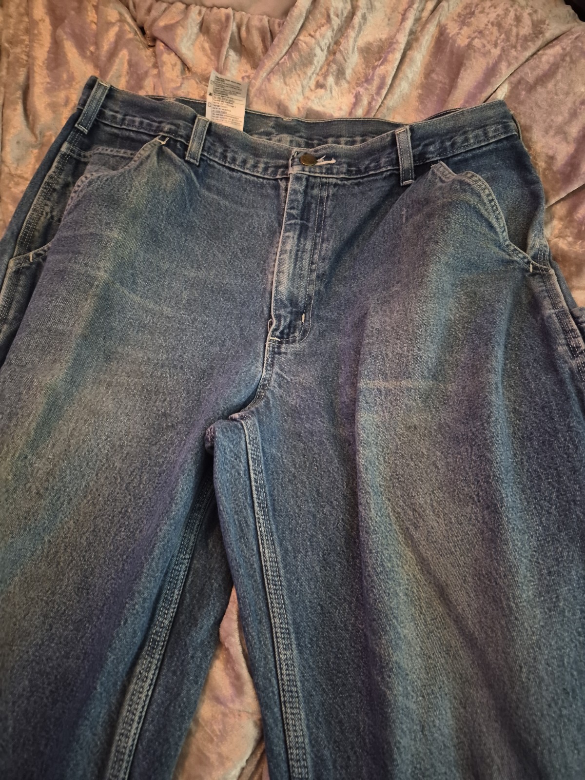 Carhartt Relaxed Fit Blue Denim Carpenter Jeans Mens Size 36×30 With Imperfectns