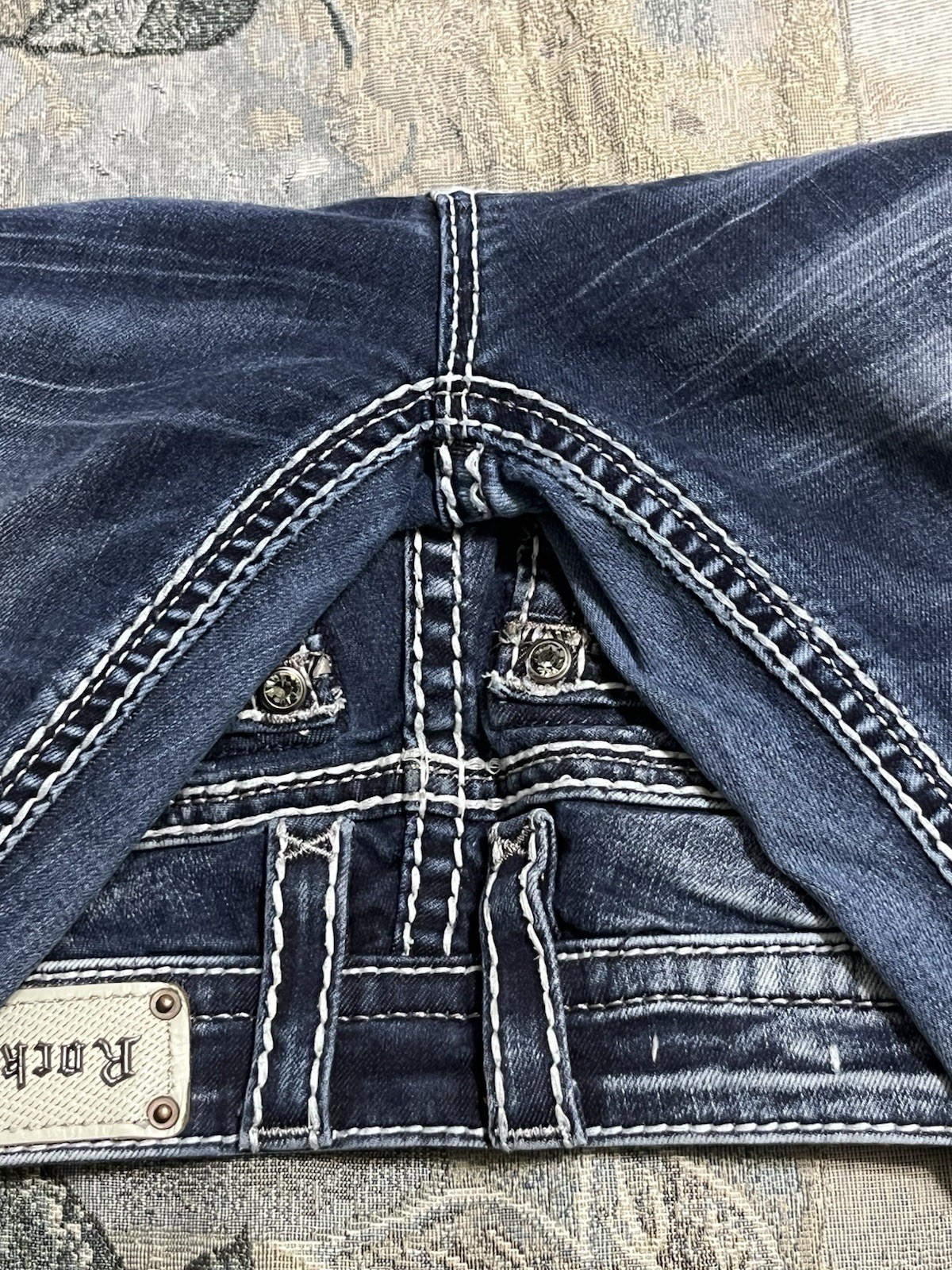 Rock Revival Nancy Mid Rise Bootcut Jeans Size 27 Embellished Pocket Y2K Denim