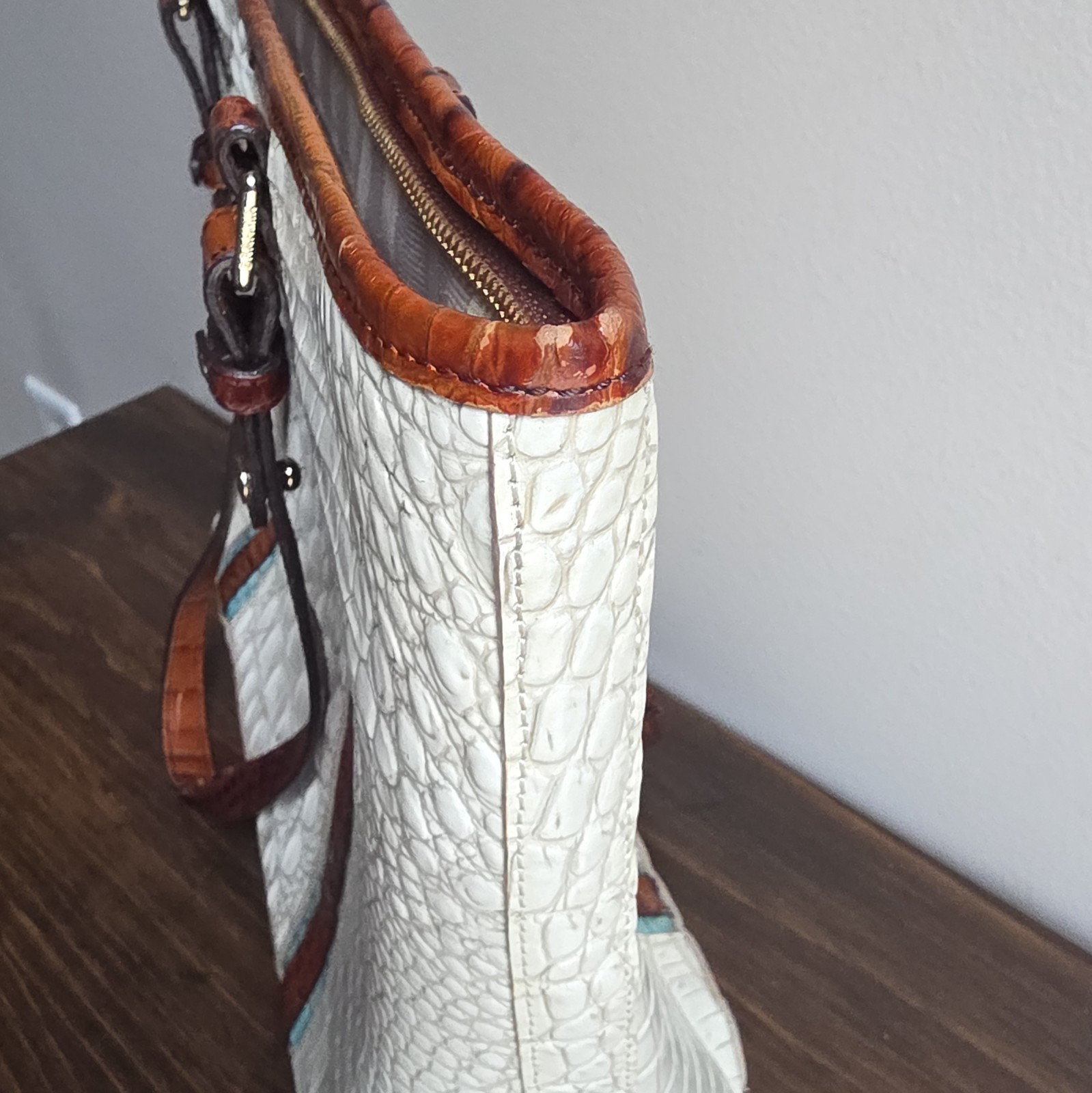 Brahmin Medium Asher Tote Coconut Soraya Melbourne Leather Rare Crocodile White