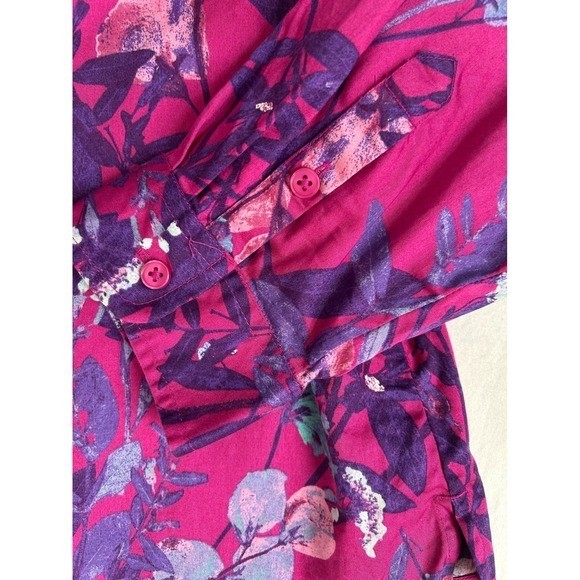 Appleseeds Petites Magenta Floral Button Down Shirt 18PS A35300 Purple Pink