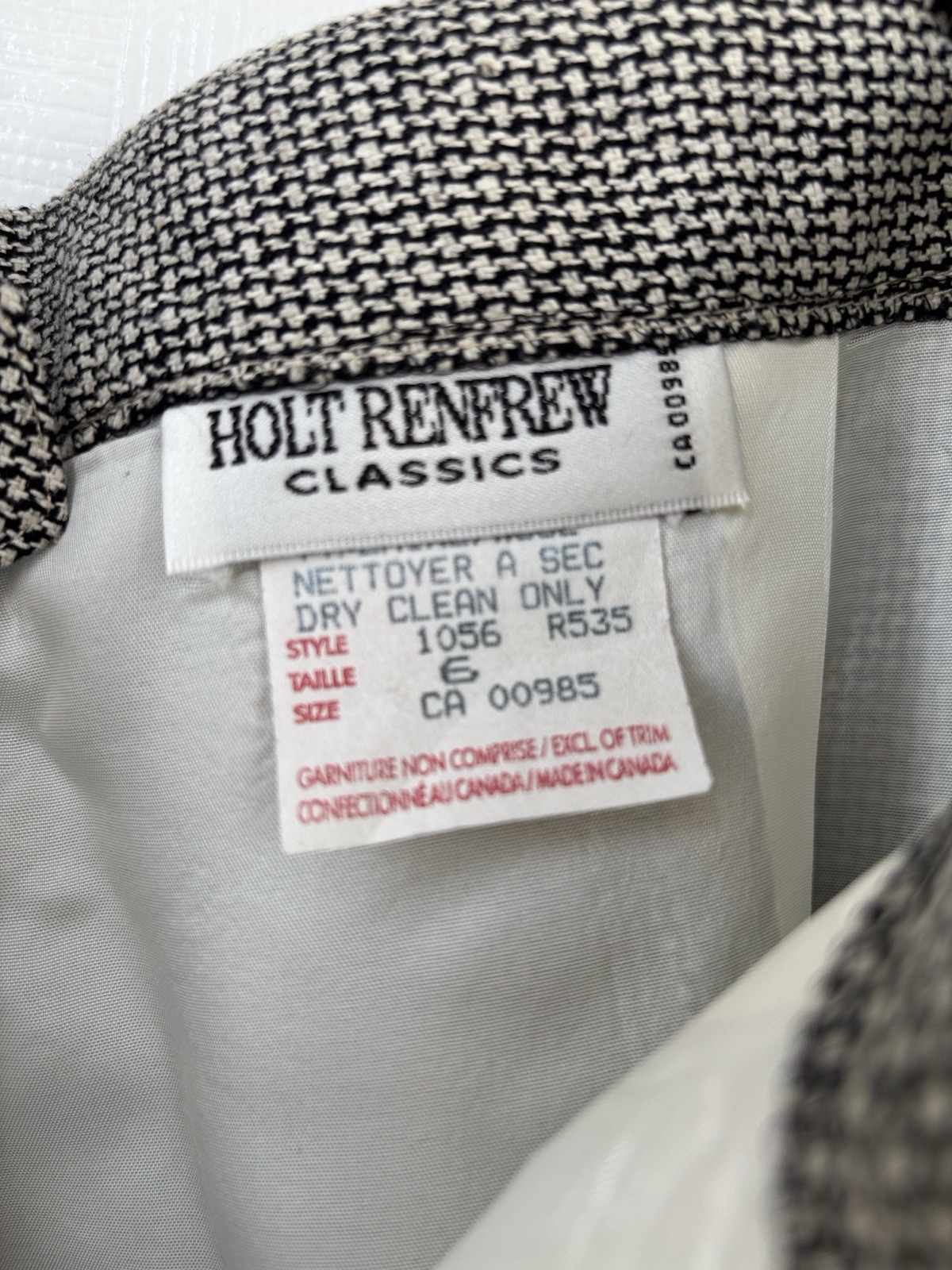 Holt Renfrew Vintage Silk Wool Trousers Cuffed Gray Canada Size 6 Reg Lined