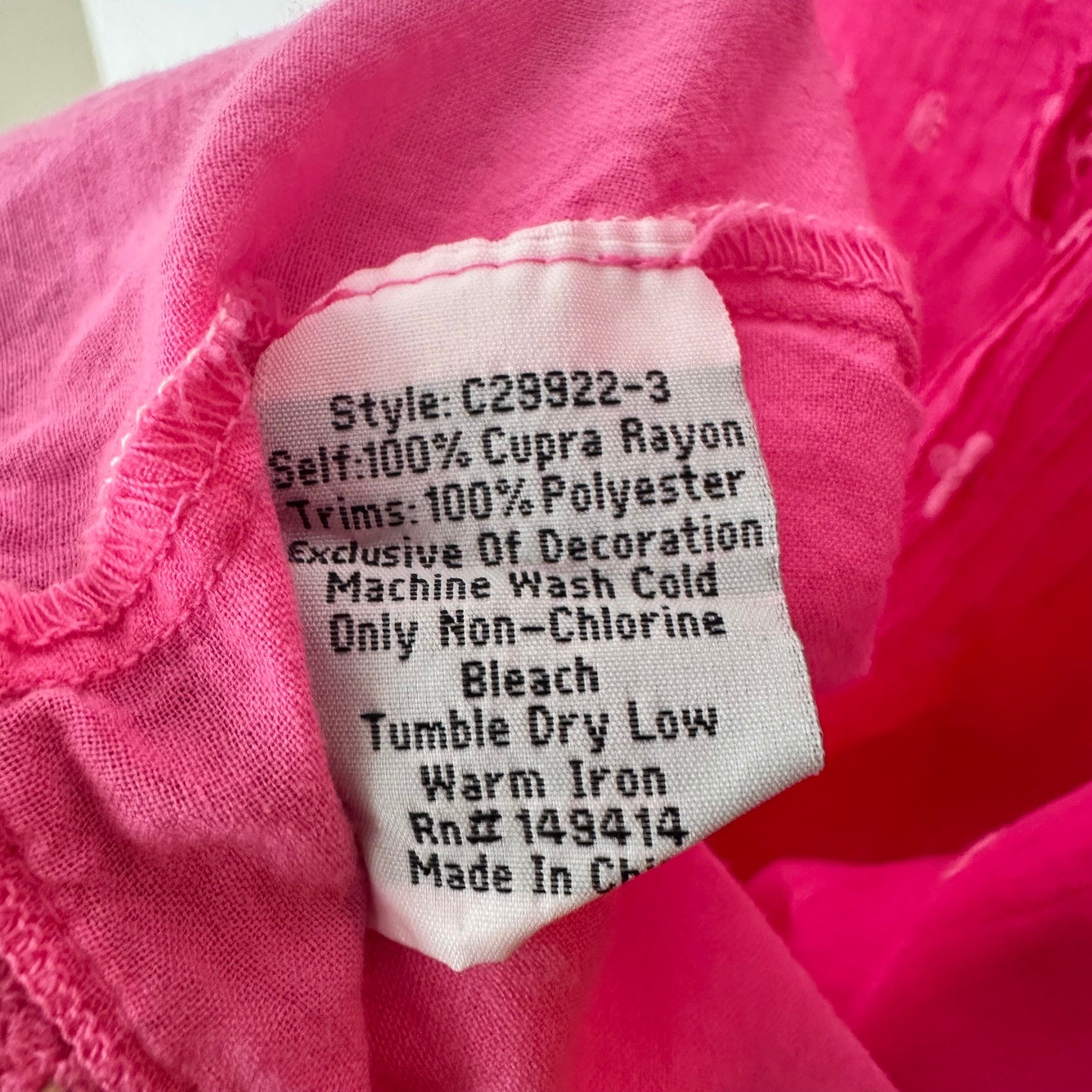 Johnny Was Hot Pink Embroidered Silk Blend Tunic Top Lace Trim V-Neck Large