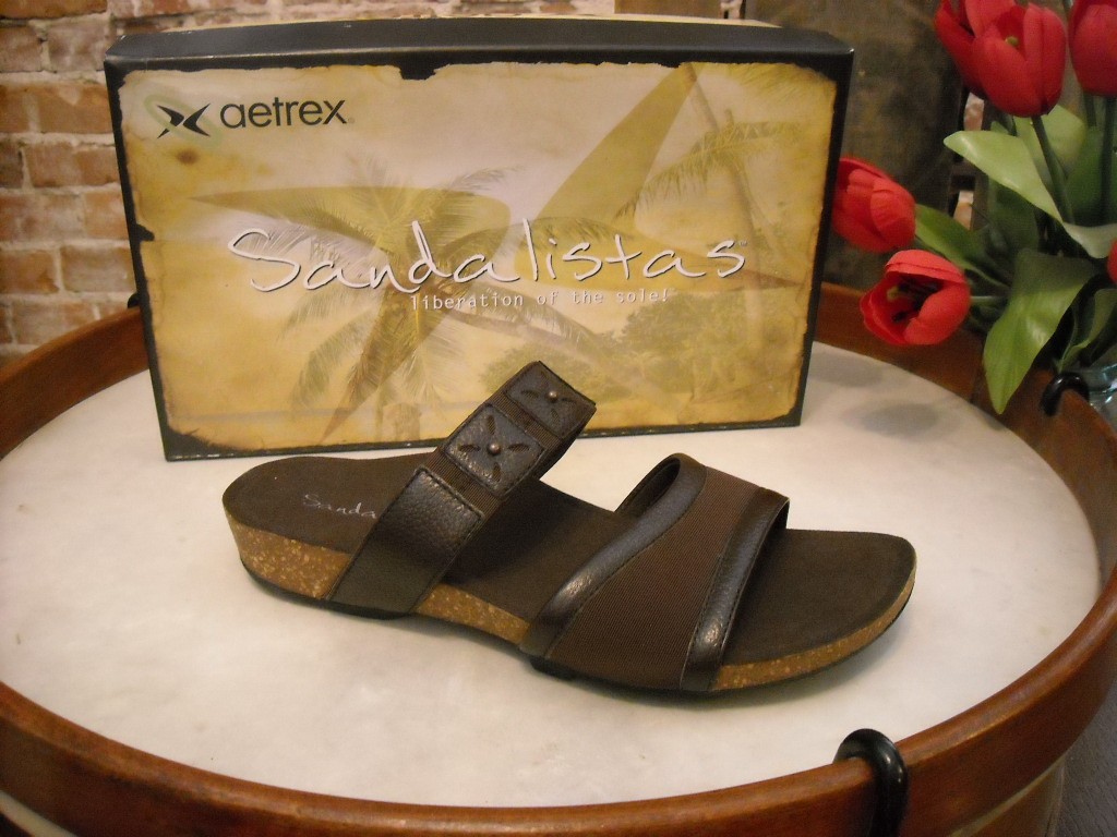 Aetrex Sandal Lilly Brown Leather Comfort Slide Sandal sz 7 38 New