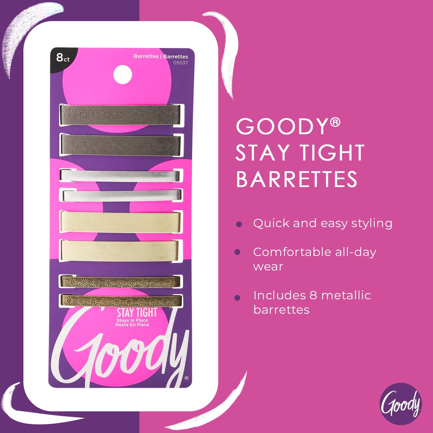 Goody Hair Barrettes Clips – 8 Count Assorted Colors – Slideproof and Lock-In…