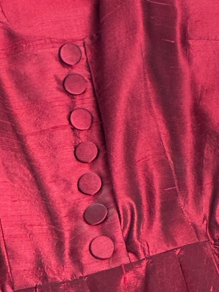 VINTAGE 60’s Women’s Dress SZ 2/26″ Waist Cranberry Red Hand Tailored Fit Flare