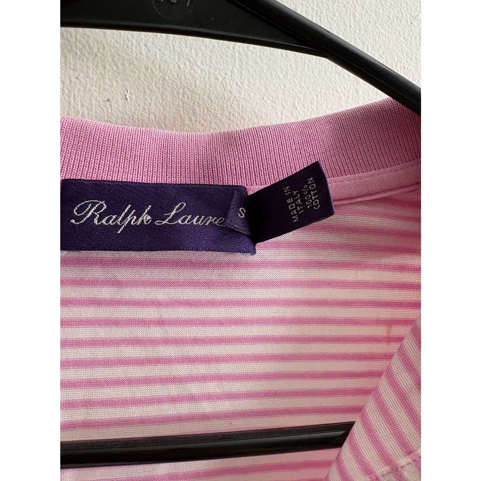 Men’s Ralph Lauren Purple Label Polo White and Pink Stripe Size S 100% Cotton