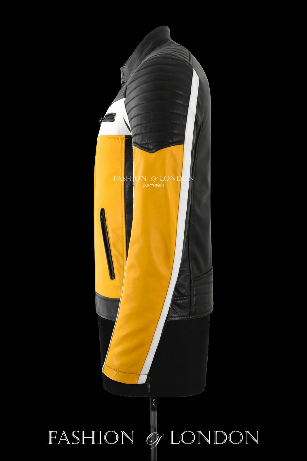 Cafe Racer Men’s Biker Leather Jacket Black Yellow Retro Style Motocross Jacket