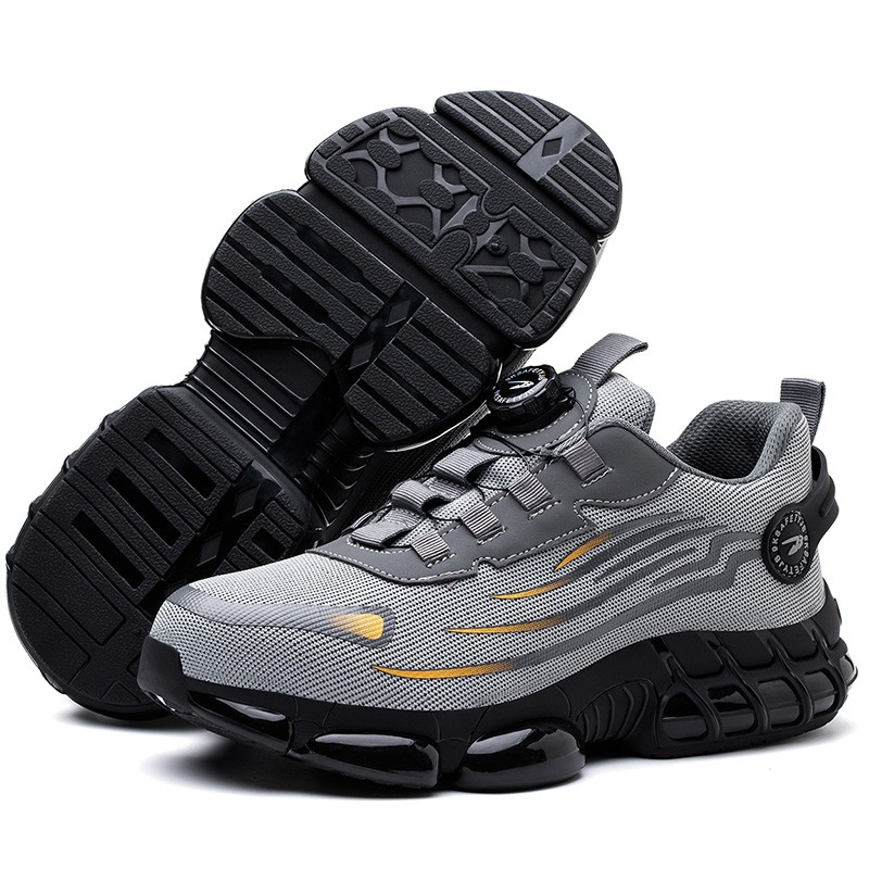 Men Steel Toe Cap Work Safety Shoes Rotating Button Comfort Breathable Sneakers