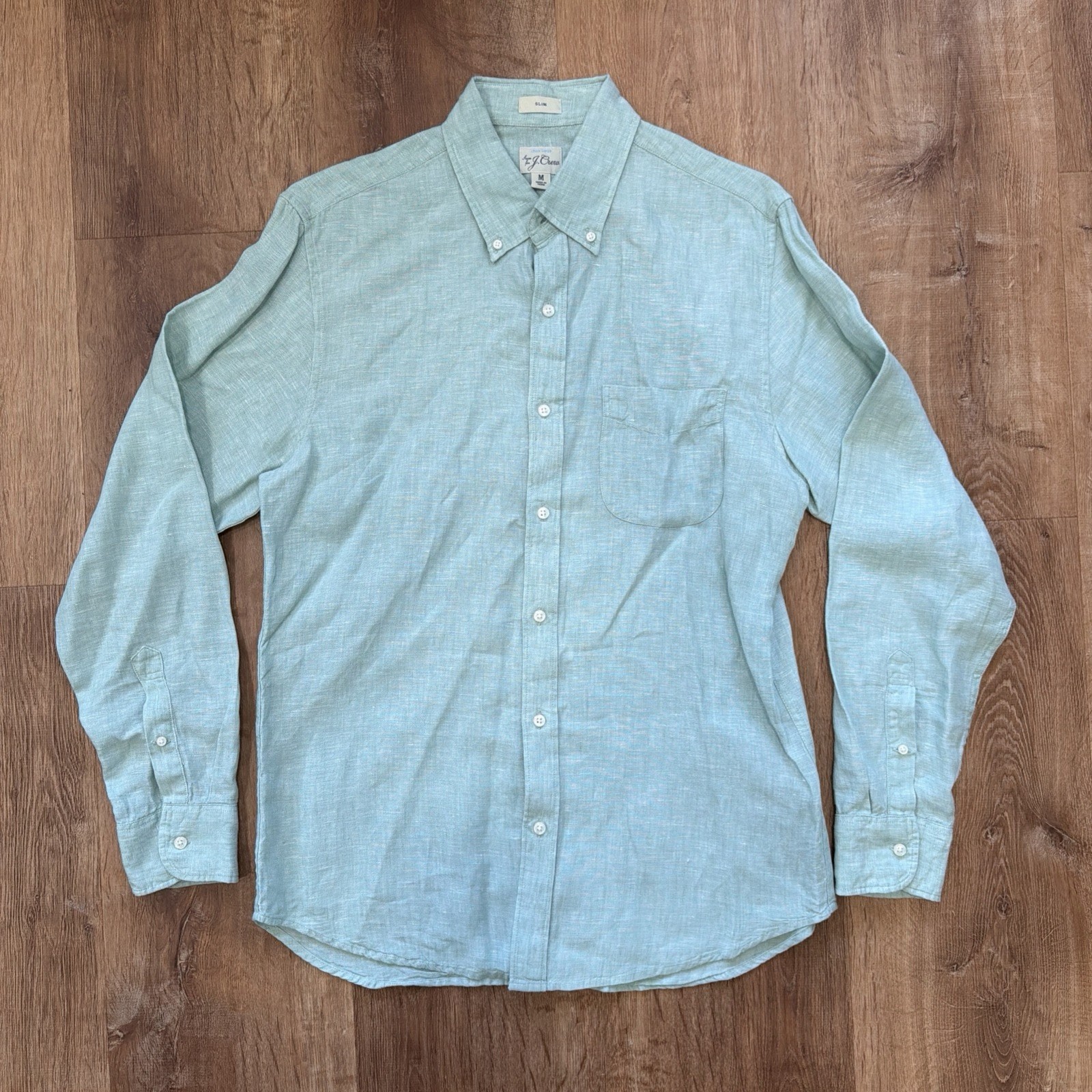 J. Crew Baird McNutt Irish Linen Shirt Slim Fit Mens Medium Green Button Down