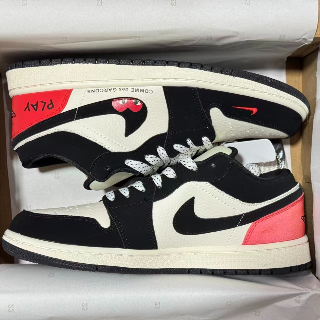 Nike Custom CDG Play Air Jordan 1 Low Black White Red Heart Men Women Sneakers