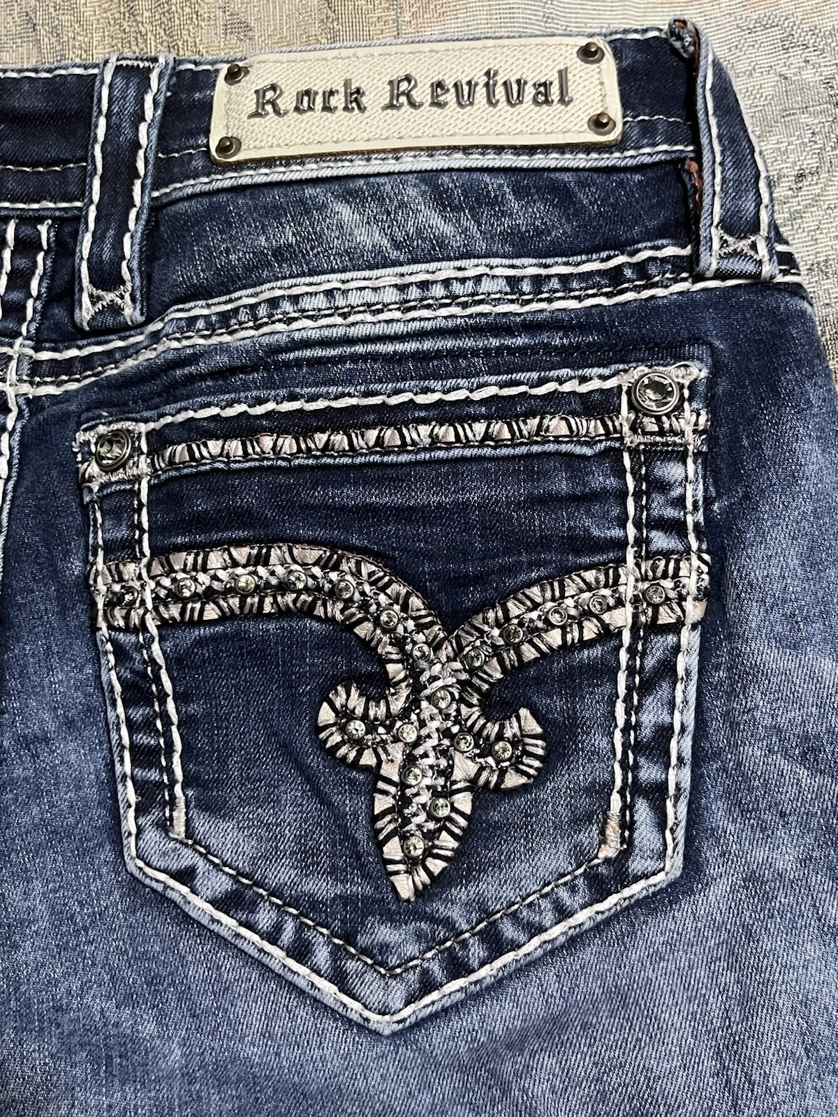 Rock Revival Nancy Mid Rise Bootcut Jeans Size 27 Embellished Pocket Y2K Denim