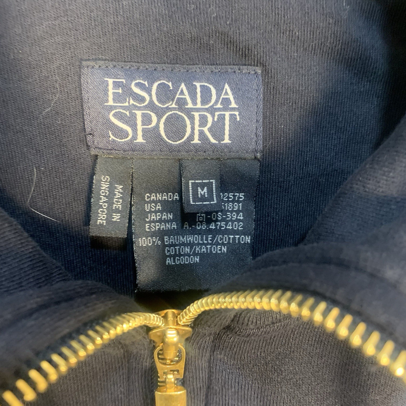 Escada Sport Front Zipper Logo Embroidered Sweatshirt Jacket Drawstring Navy M