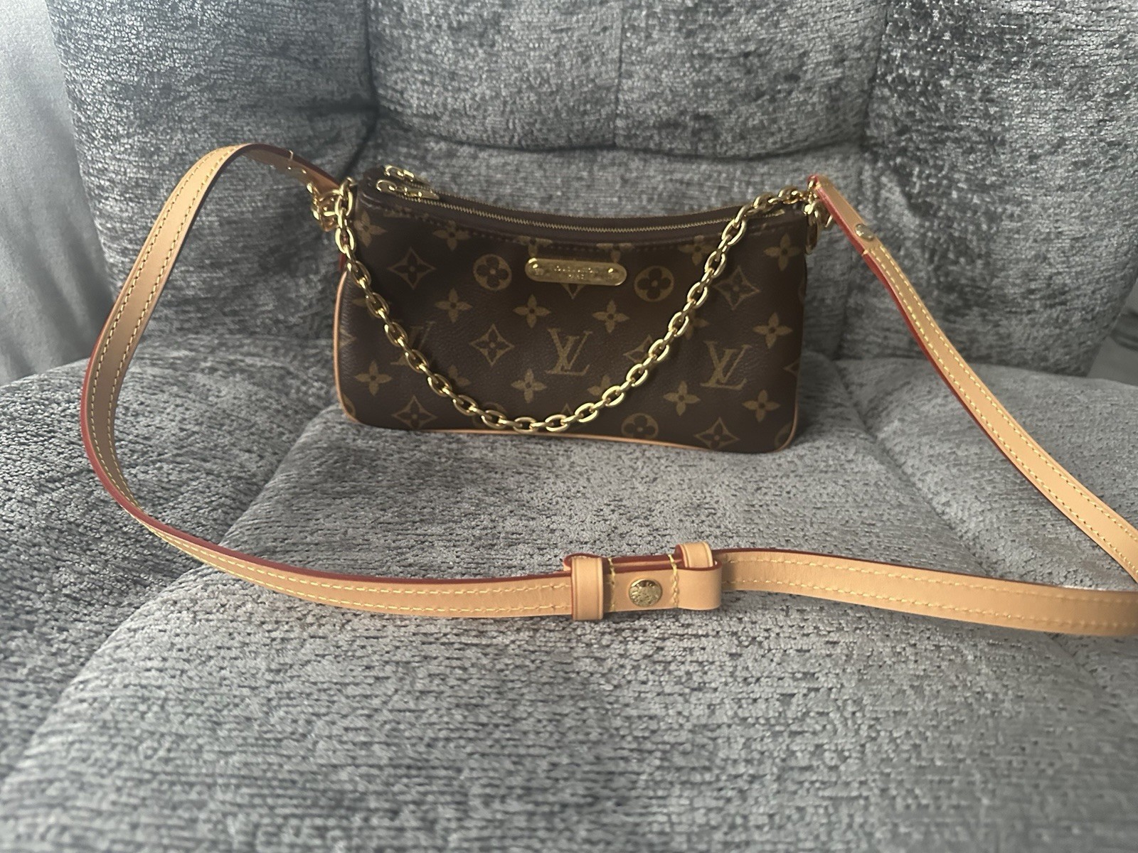 Louis Vuitton Monogram Brown Crossbody Bag Zip Chain Adjustable Strap + Dust Bag