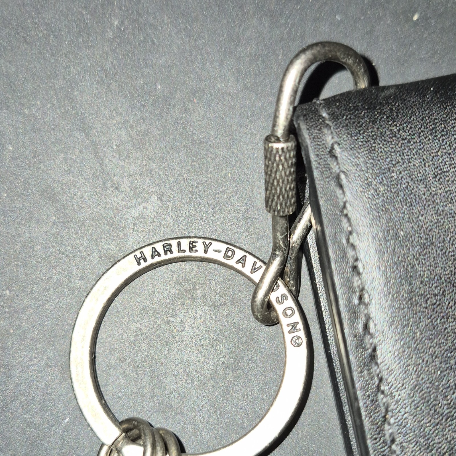 harley-davidson mens black silver chain wallet key ring credit card logo
