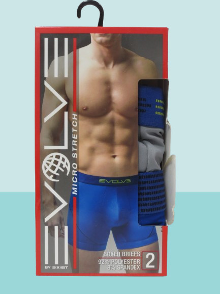 2(X)IST EVOLVE MICRO STRETCH BOXER BRIEF 2 PACK GRAY & BLUE SIZE MEDIUM