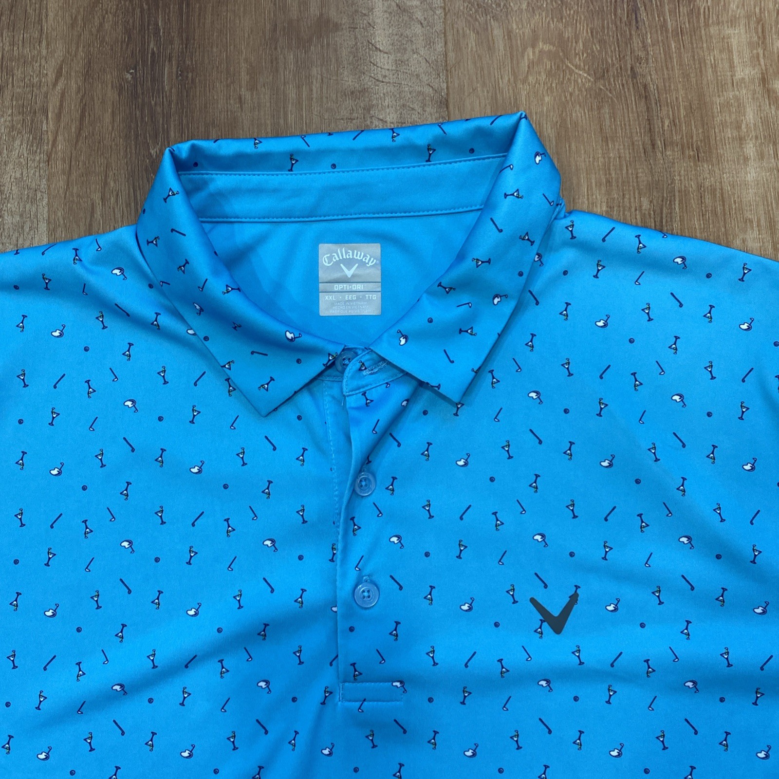 Callaway Golf Mens XXL Polo Shirt Grotto Blue Golf Club Martini Print Opti-Dri