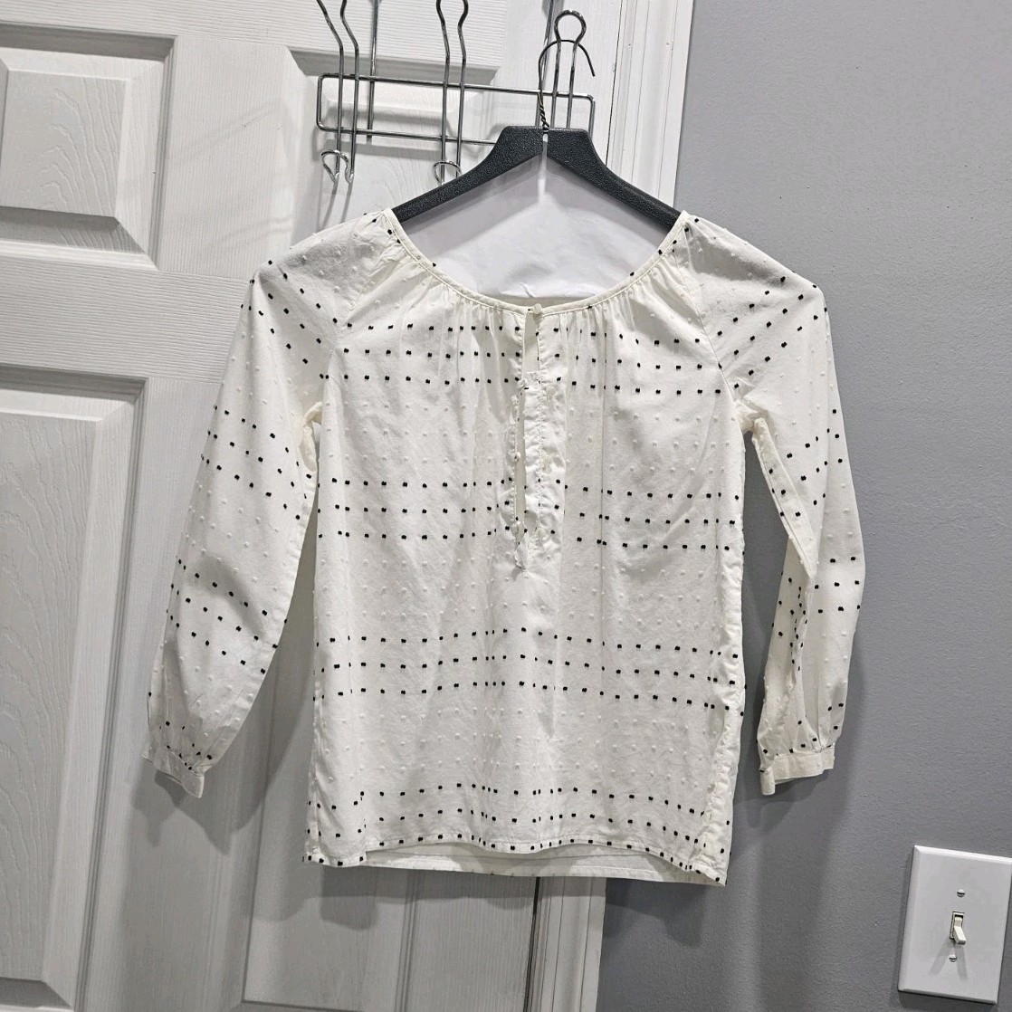 Talbots Petites Women’s White Black Cotton Woven Polka Dot Blouse P