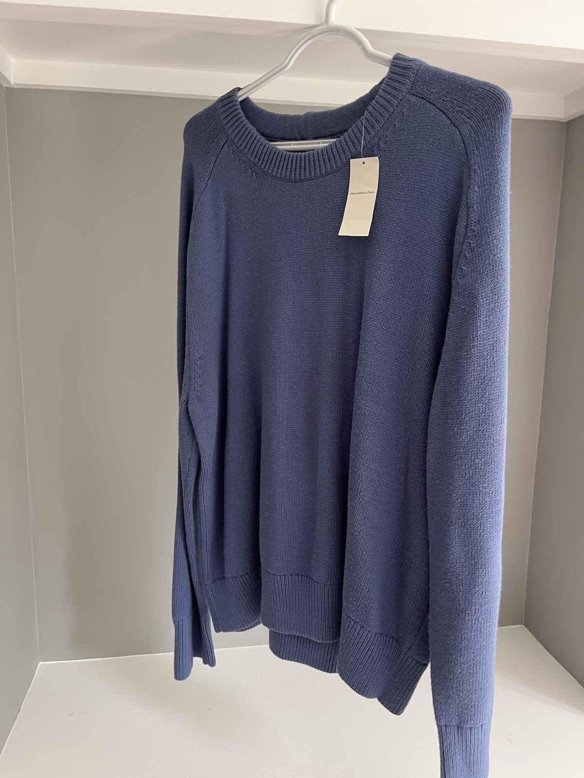 Anthropologie Blue Knit Pullover Sweater L Crew Neck Long Sleeve Solid