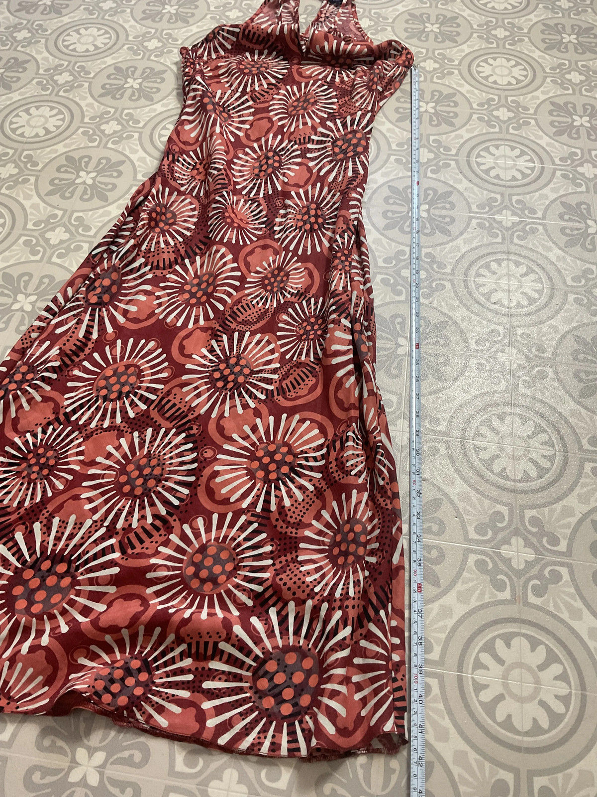 Deep red sunflower floral print linen mix midi slip dress UK 12 14 Debenhams