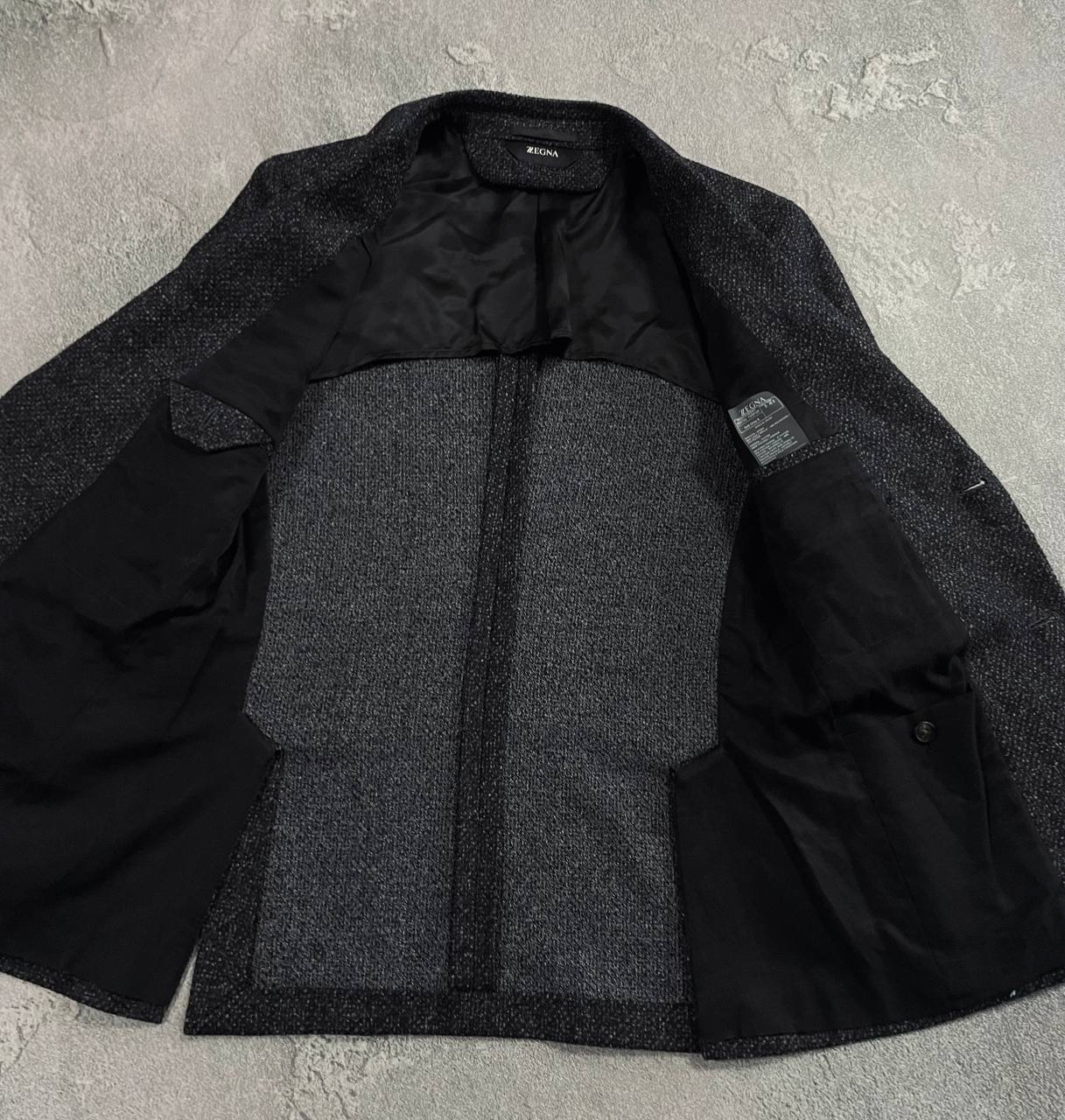 Ermenegildo Zegna Soft Drop 8 Black Textured Wool Blend Blazer Jacket Size 46R