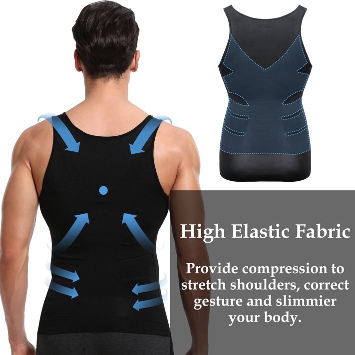 Mens Compression Vest Girdle T-Shirt Tank Top Slimming Body Shaper Belly Chest