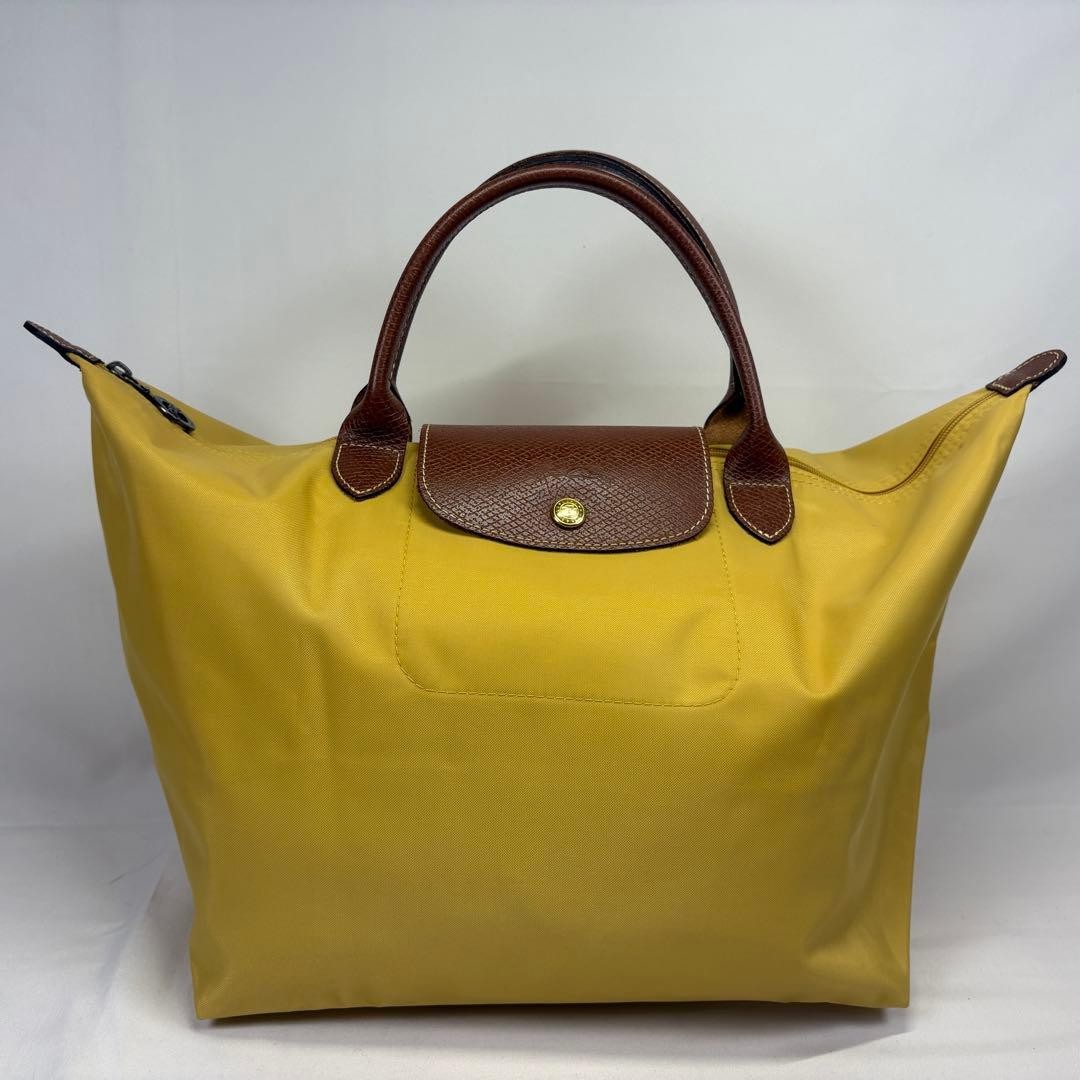 Longchamp Nylon Tote Bag Yellow Folding 10.2×19.3/11×7.9 in, Used