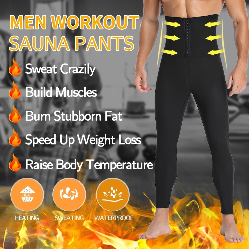 Men’s Sauna Pants Waist Trainer Body Shaper Sweat Slimming Yoga Leggings Gym Hot