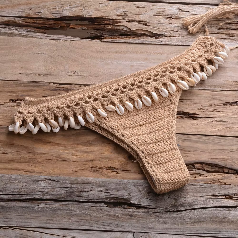 Small Handmade Crochet Bikini Set Shell Trim Boho Swimwear Beachwear Festival