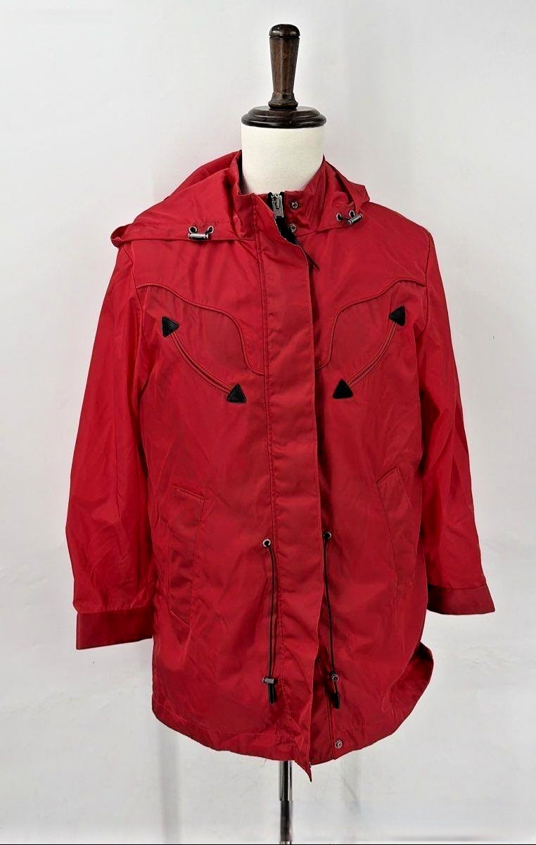COACH 1941 Women Red Western Yoke Hooded Parka Jacket Quilted Lining Size 10