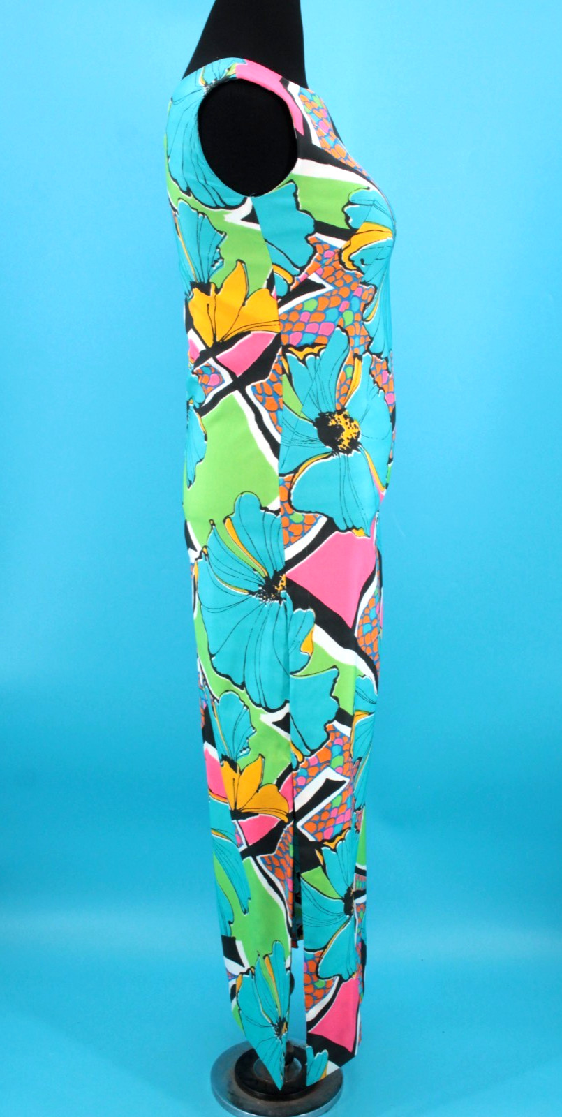 VTG Women’s 60s Colorful Psychedelic Floral & Fish Scale Sheath Dress Sz M 1960s