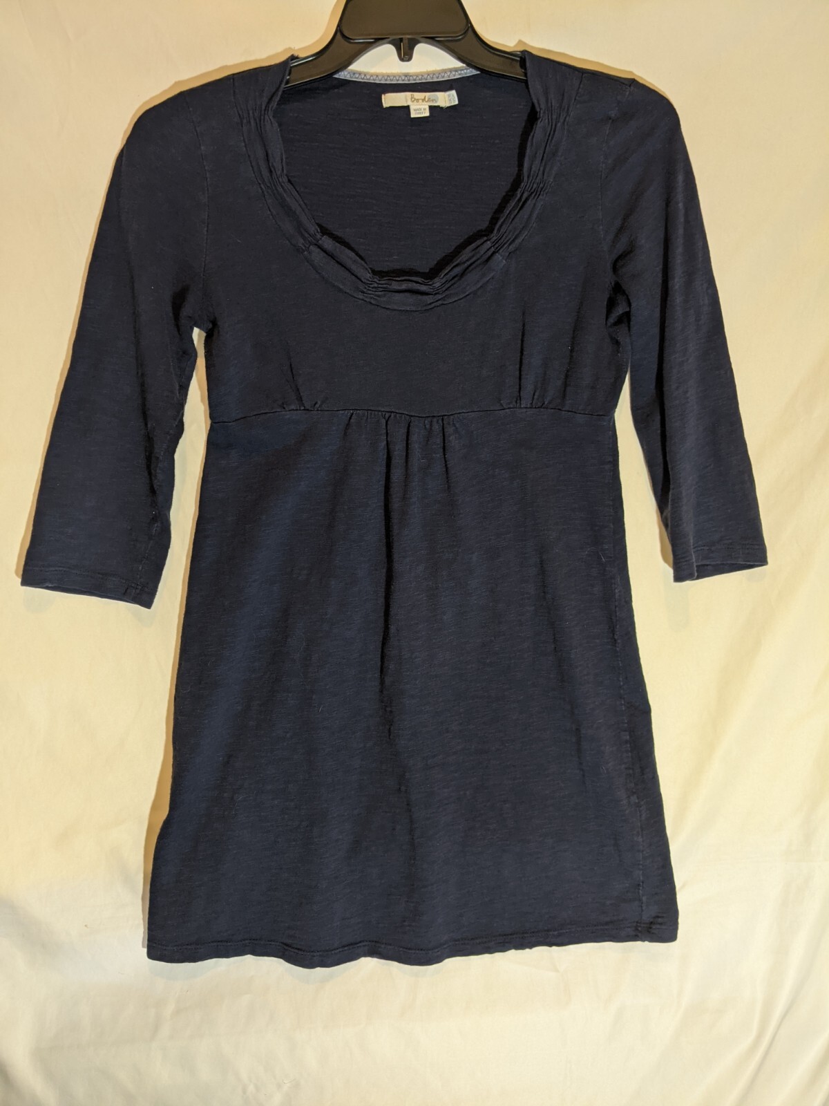 Boden Navy Blue 3/4 Sleeve Gathered Neck Empire Waist Dress Size US 6 UK 10