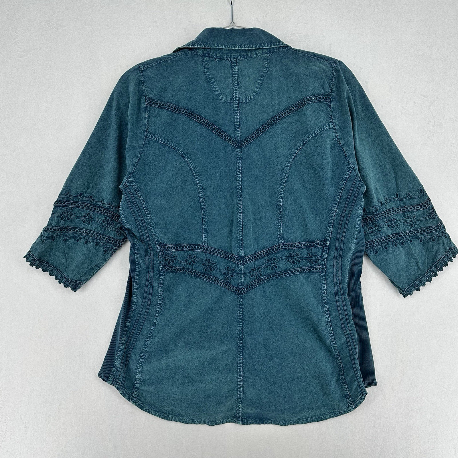 Inca Cottons Embroidered Collared Button Up Shirt Size Large Blue 100% Cotton