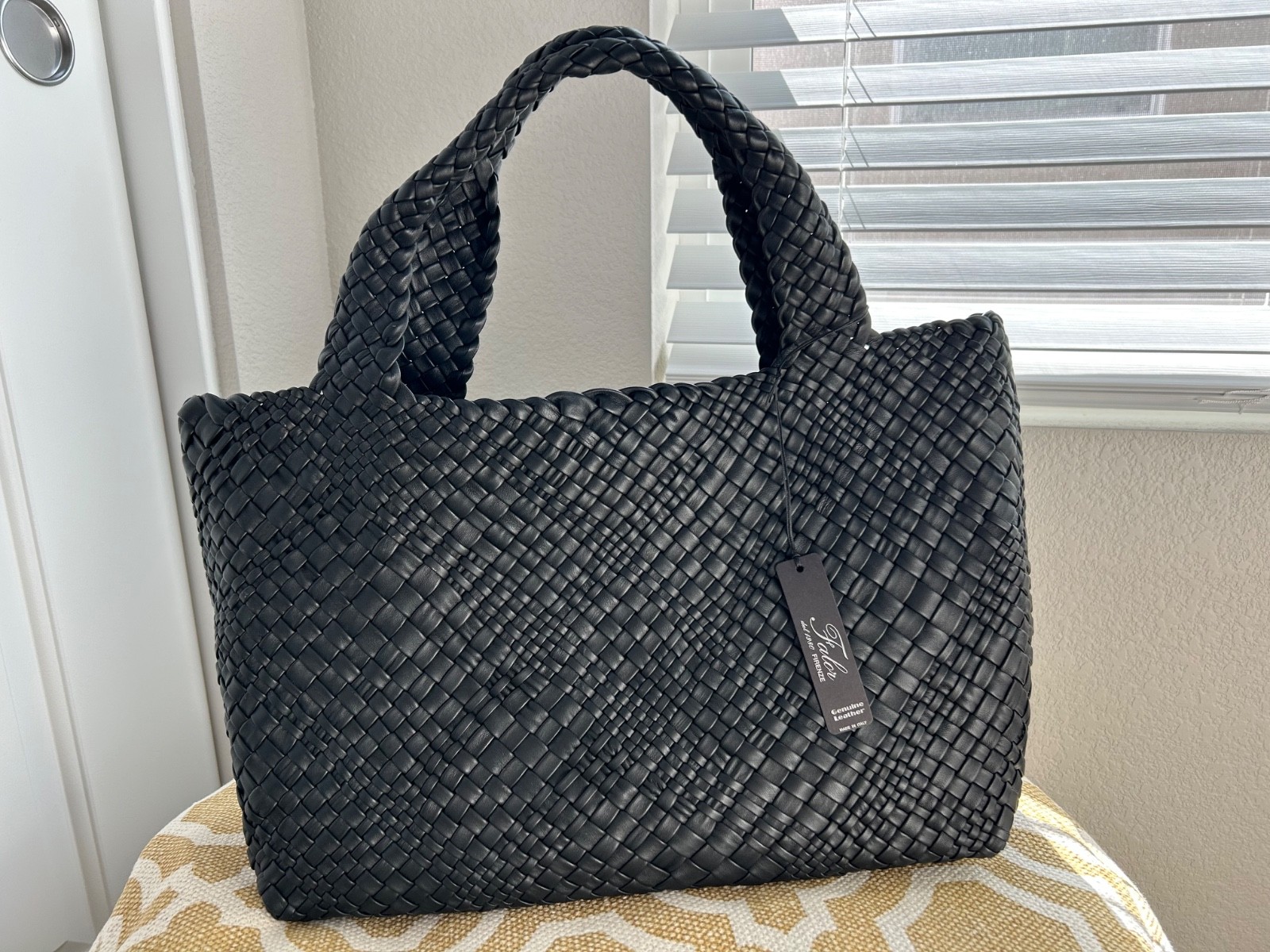 FALOR Firenze Woven Leather Large Hand Made Tote Bag w/ built in Pouch NWT