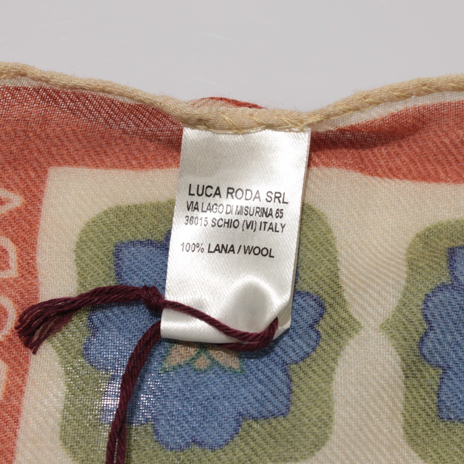 Roda NWT 100% Wool Pocket Square Orange / Ivory / Blue / Green Geometric Print