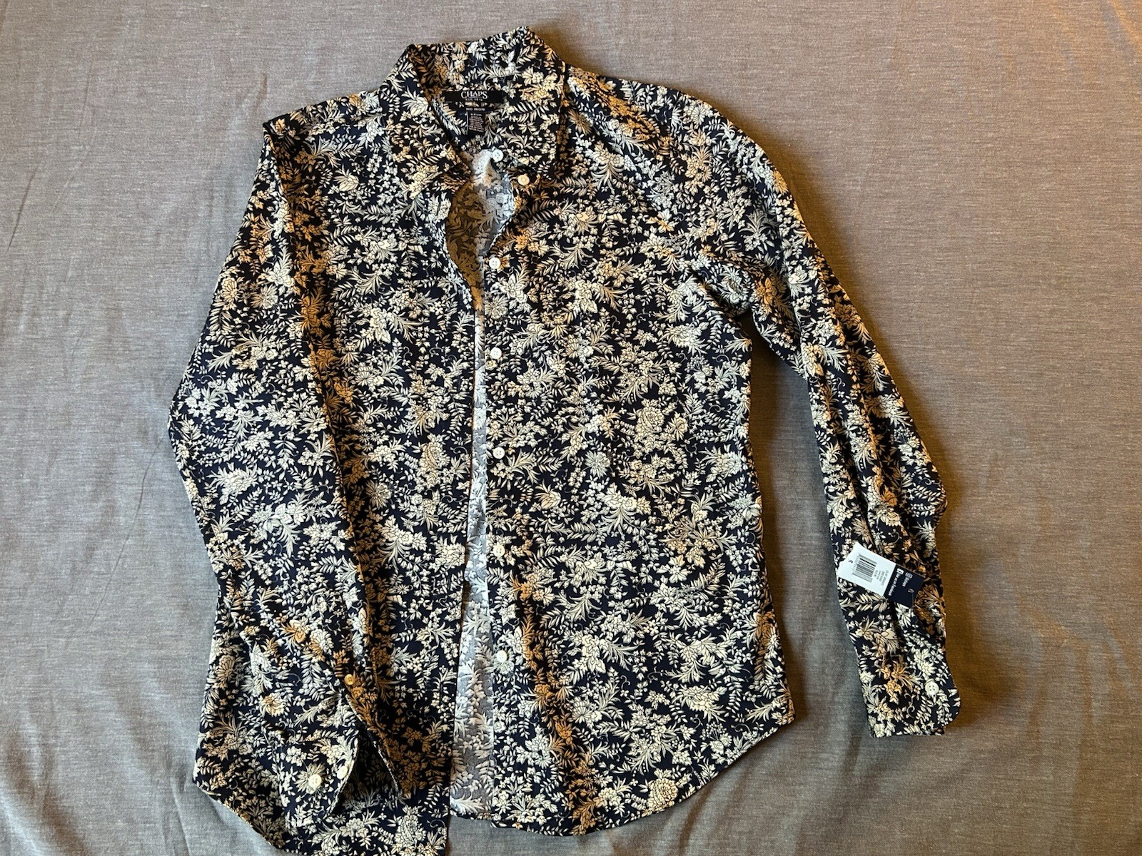 Chaps Non-Iron Blue White Floral Long Sleeve Button-Up Shirt Women’s S
