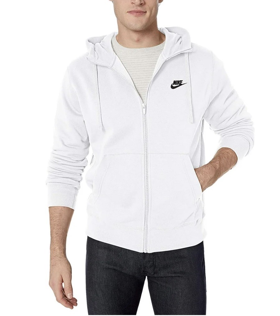 Nike Sweatshirt Mens 2XL XXL White Black Full Zip Hoodie Fleece Sweatshirt