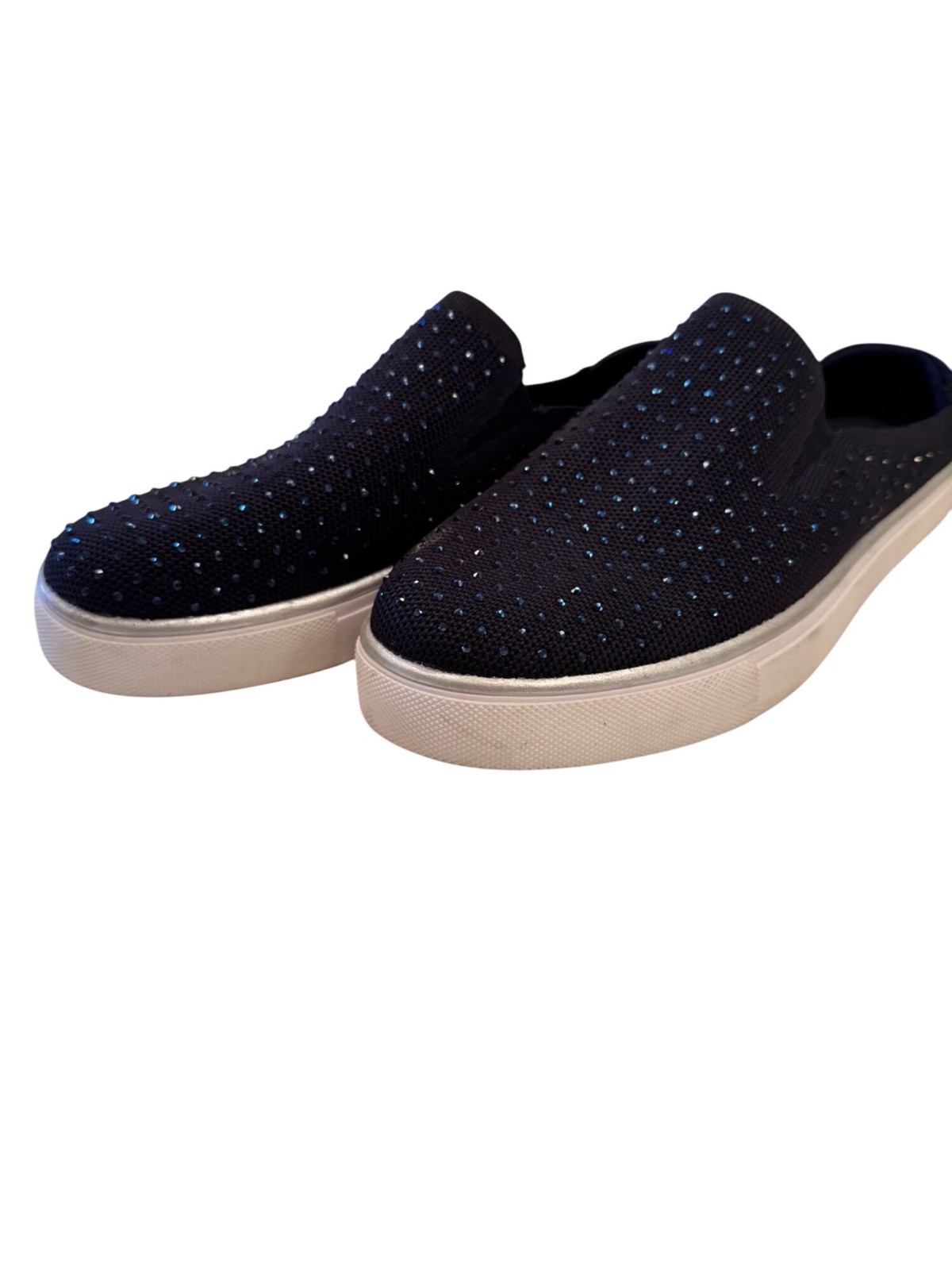 Kenneth Cole Reaction Bonnie Size 7.5 EU 38 Mule Navy Stretch Fabric Embellished