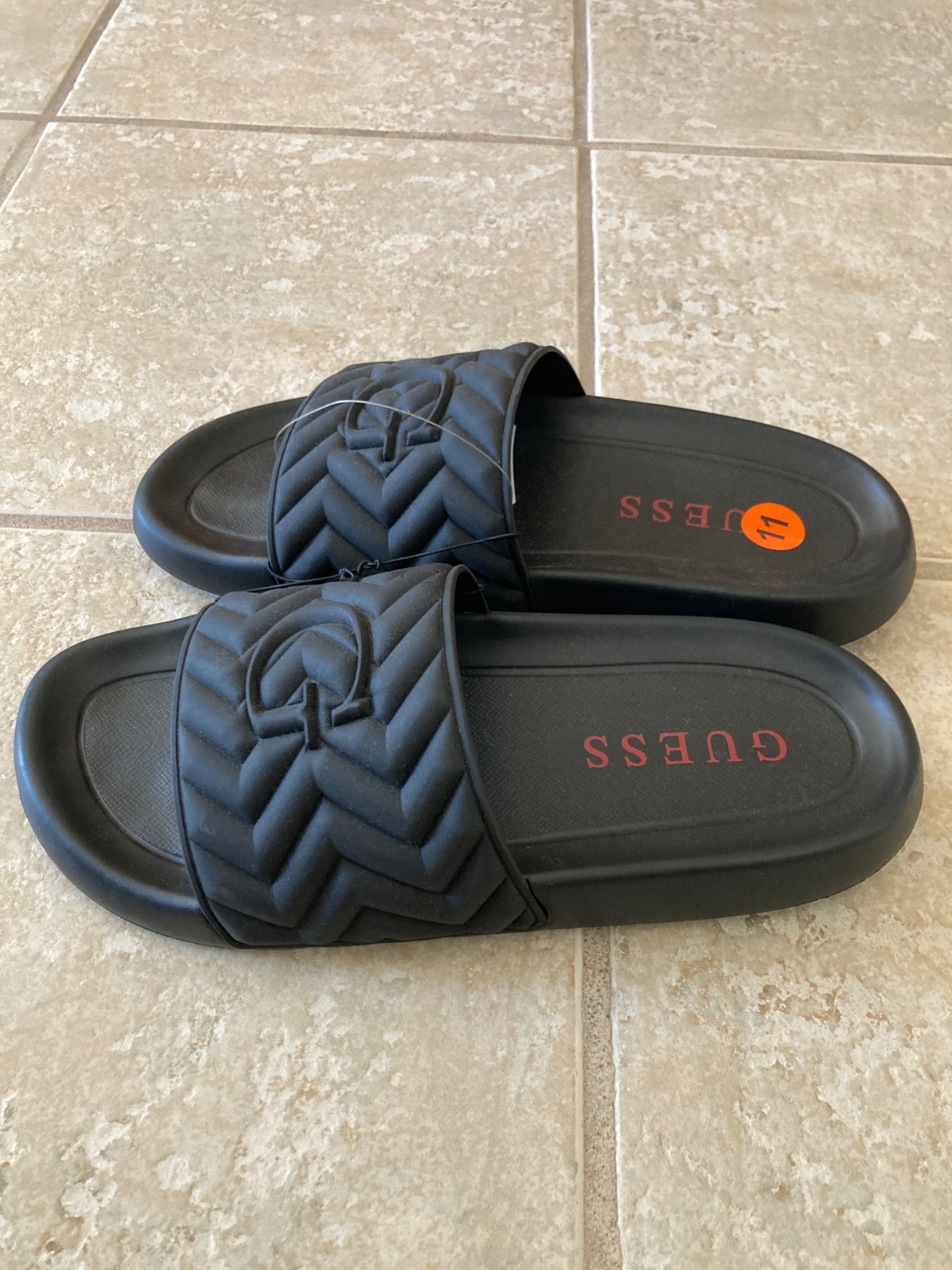 Guess Men’s Slide Sandals Size 11 Black Logo Casual Slip On New
