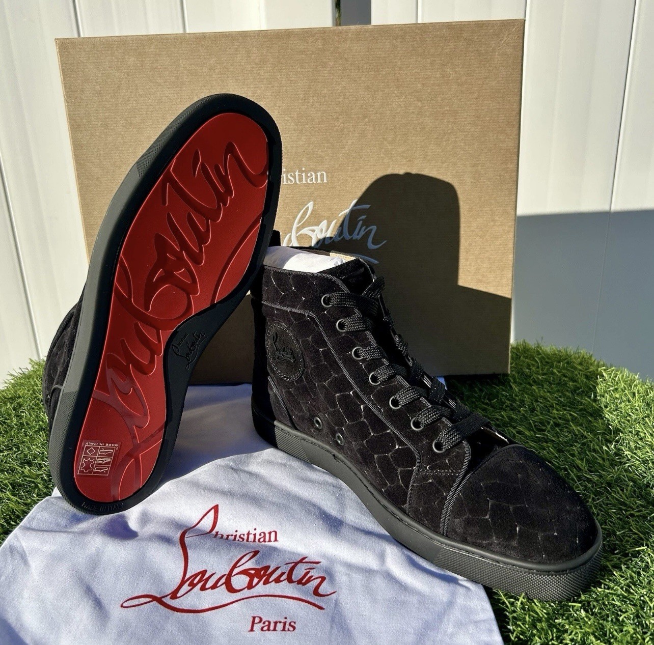 CHRISTIAN LOUBOUTIN LOUIS ORLATO HIGH-TOP SNEAKERS BRAIDED BLACK SUEDE SZ 43 NEW