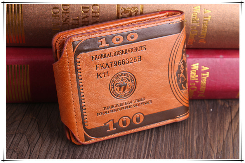 Men’s US 100 Dollar Bill Leather Bifold Card Photo Holder Wallet Handbag Purse