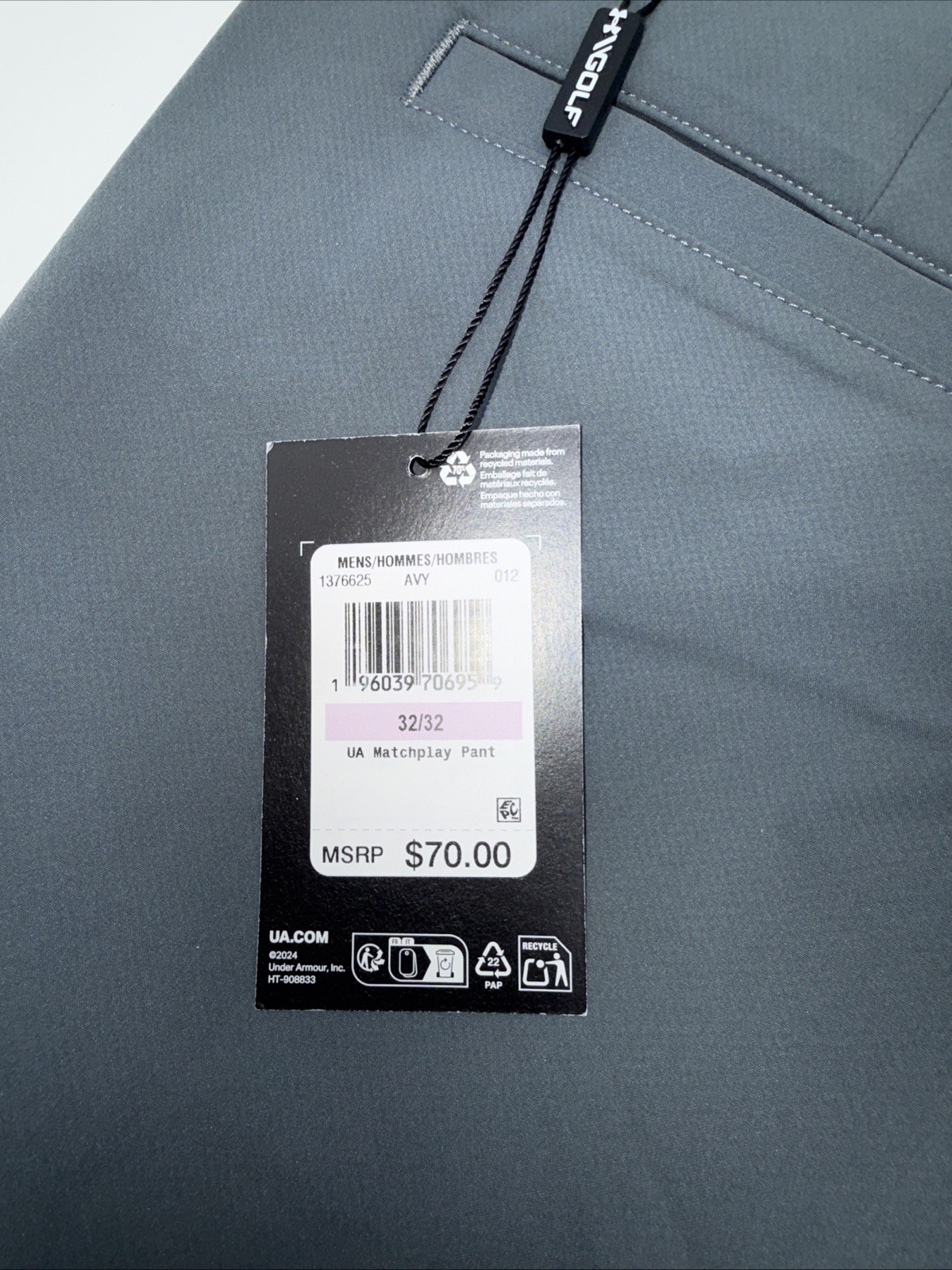 $70 Under Armor Men’s Matchplay Wicking Golf Pants- Pitch Gray- 32W 32L – New